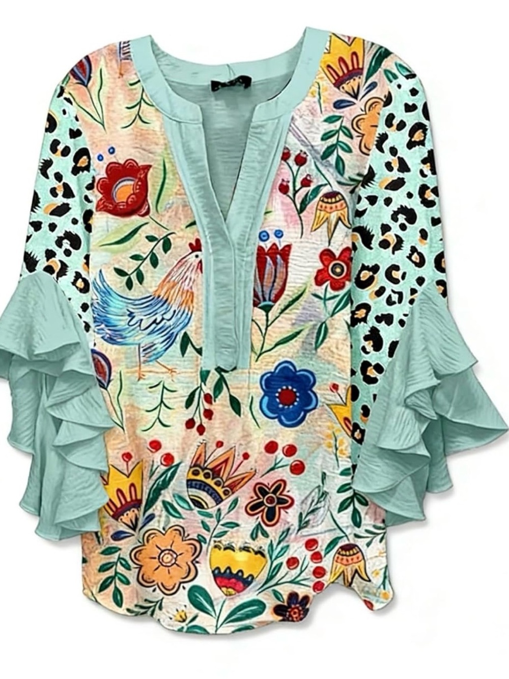 Boho Floral Print Bell Ruffle-Sleeve Blouse - NWT sz XXL
